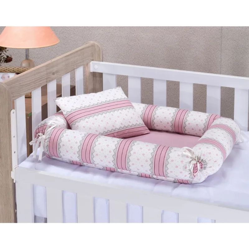 Ninho redutor para berço de bebê 2 peças 100% algodão essence rose