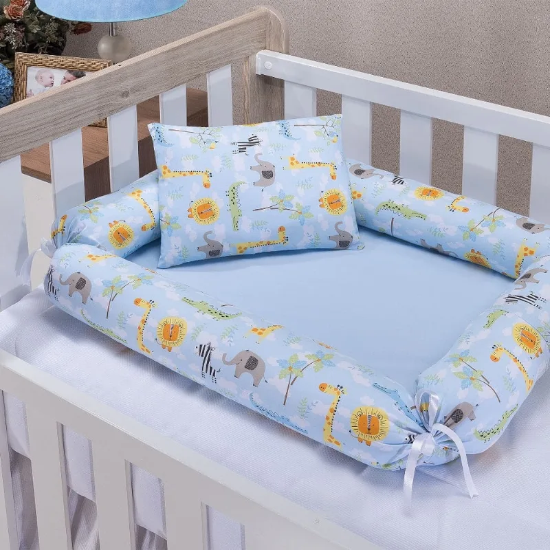 Ninho redutor para berço de bebê 2 peças 100% algodão safari azul