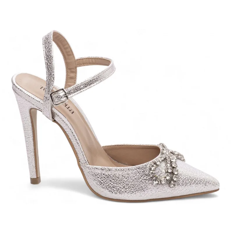 Sapato Scarpin Salto Alto Stiletto Bico Fino Feminino 12 cm Metalizado Prata Torricella