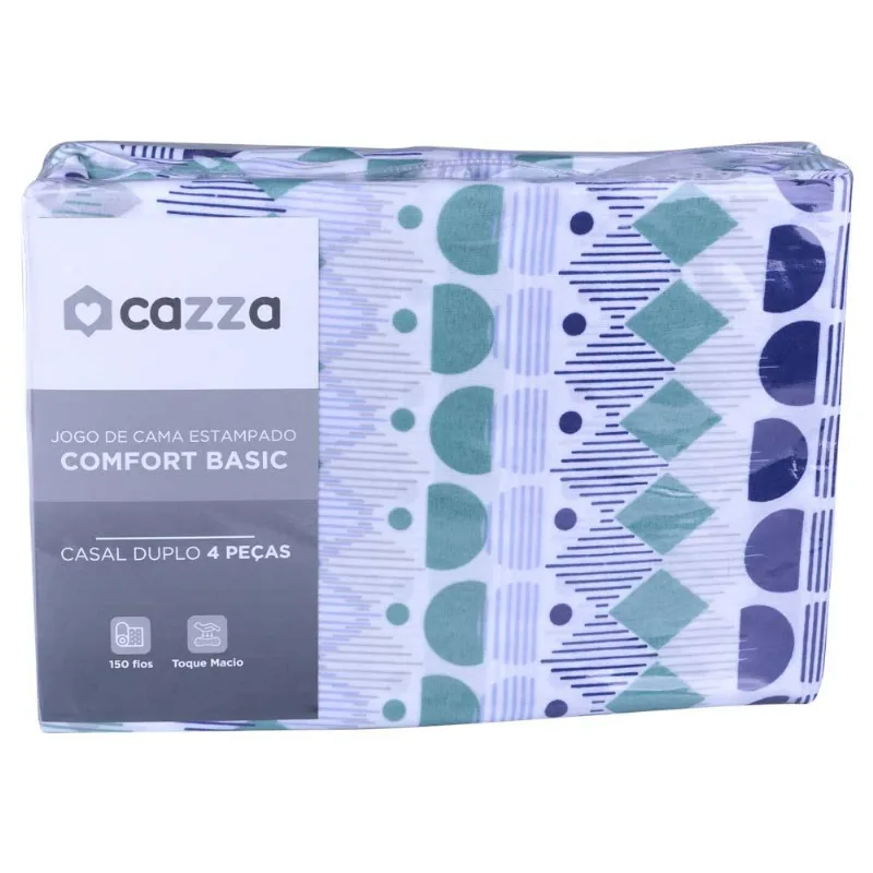 Jogo De Cama Casal Com 4 Peças Geométrico Paris Microfibra Cazza - Andreza Enxovais