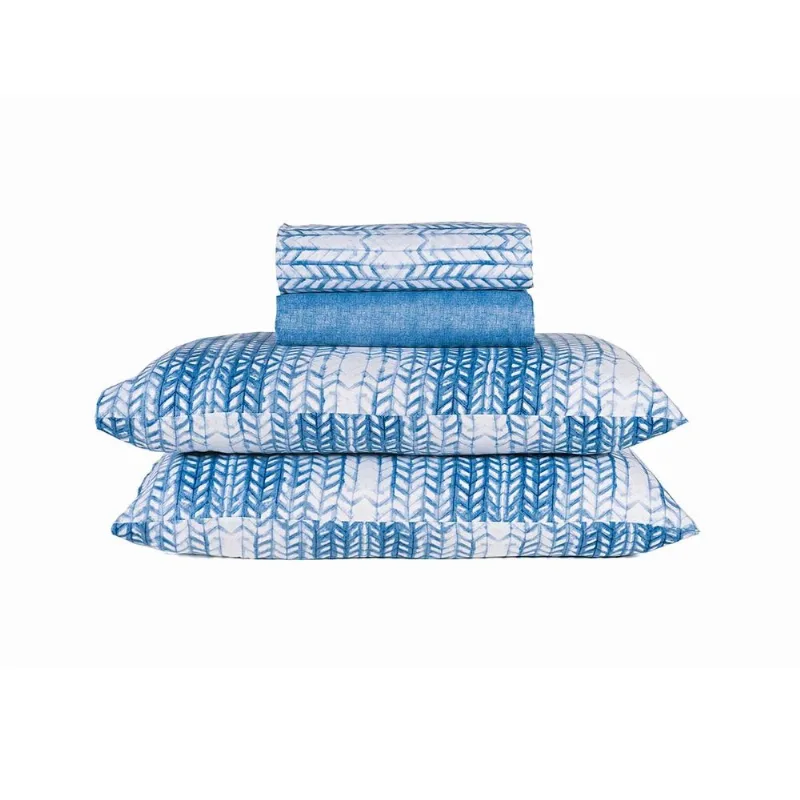 Jogo de Cama Queen Andreza Prisma 4 Peças Geométrica Azul