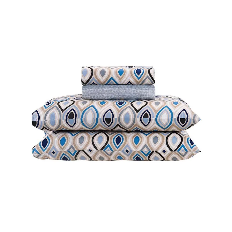 Jogo de Cama Queen Andreza Losango Gotas 4 Peças Geométrica Azul
