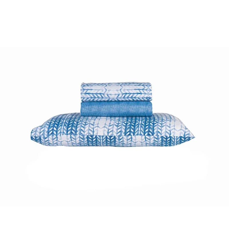 Jogo de Cama Solteiro Andreza Prisma 3 Peças Geométrica Azul