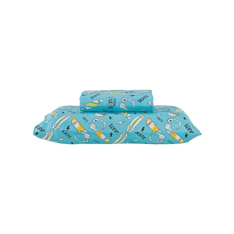 Jogo de Cama Solteiro Andreza Infantil 2 Peças Skate Super Turquesa