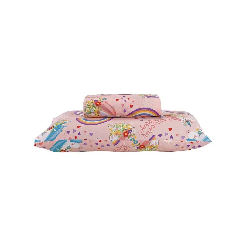 Jogo de Cama Solteiro Andreza Infantil 2 Peças Unicórnio Rosa