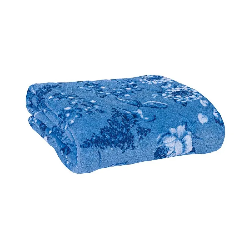 Manta Estampada Solteiro Cleo Azul 1 Peça