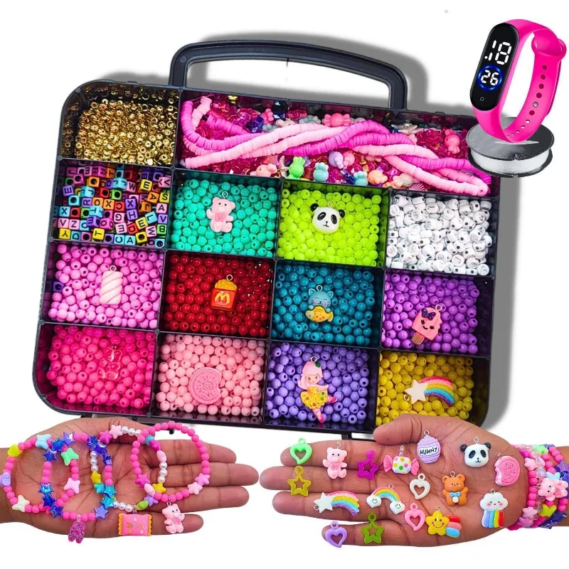 Kit Maleta Brinquedo Miçangas Bijuteria Preta 5000 Pçs