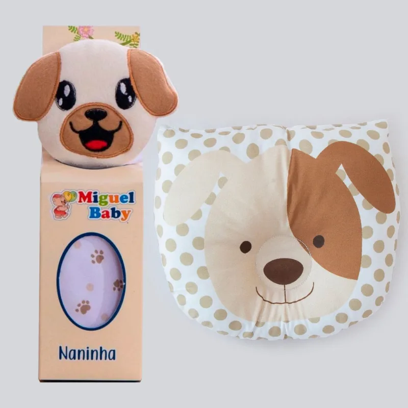 Kit naninha porta chupeta + travesseiro anatômico para bebês dog