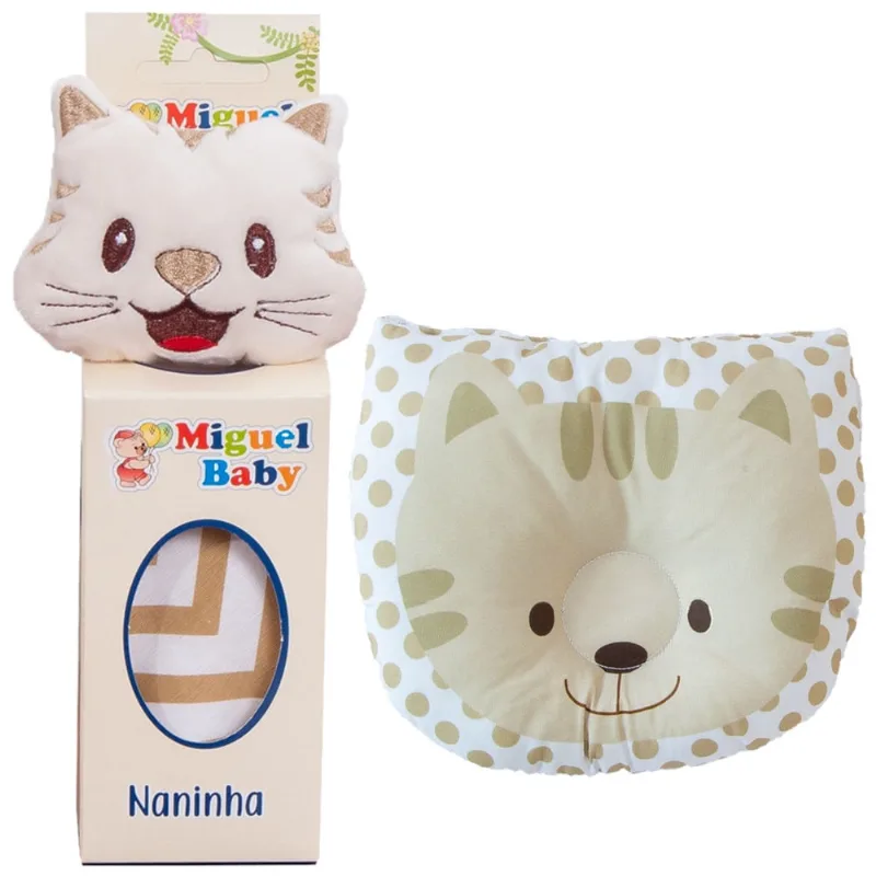 Kit naninha porta chupeta + travesseiro anatômico para bebês gato