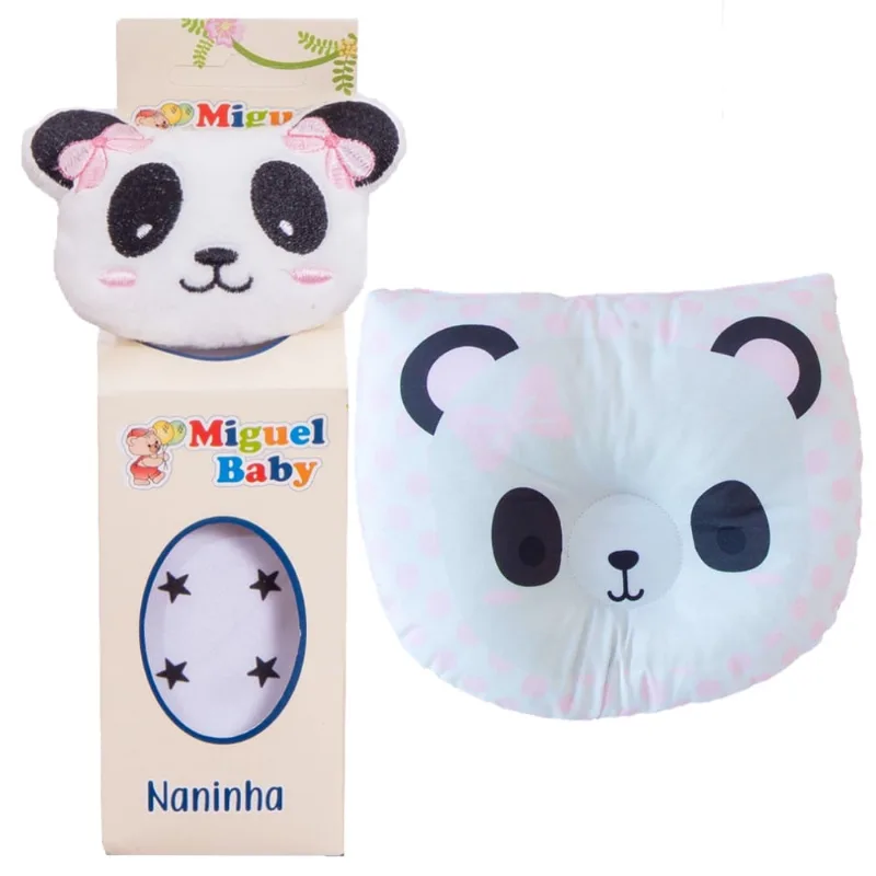 Kit naninha porta chupeta + travesseiro anatômico para bebês panda rosa