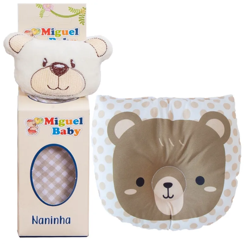 Kit naninha porta chupeta + travesseiro anatômico para bebês ursinho
