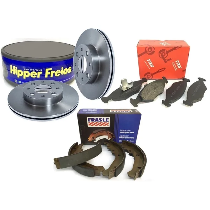 Kit Disco Pastilha Sapata Freio Palio Siena Ventilado - Pastilhas trw/ Discos hipper freios/ Sapatas fras-le