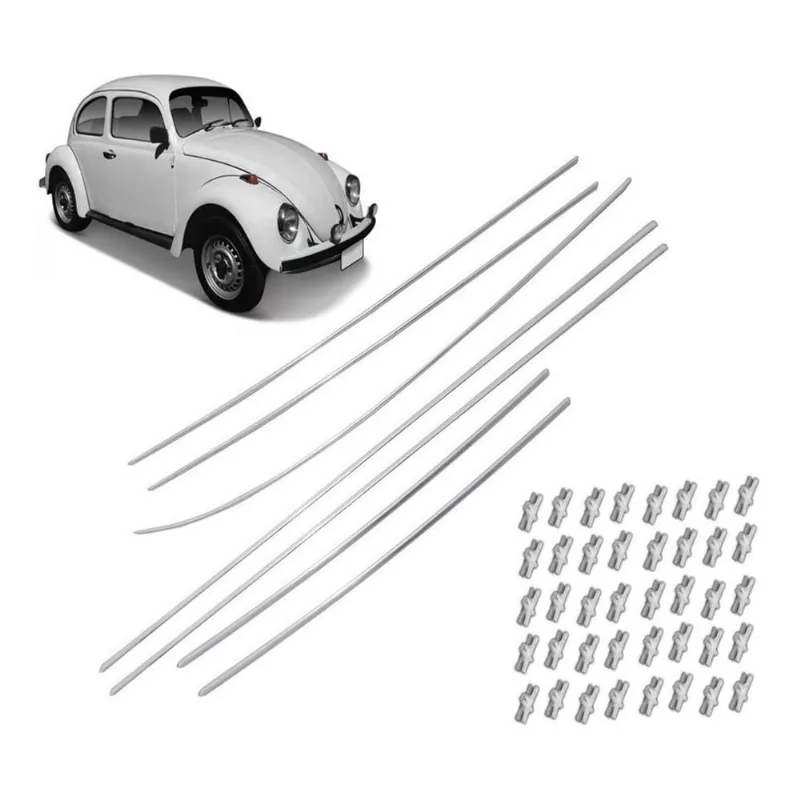 Kit Frisos Lateral Capo Fusca 1300 L 1500 1600 Estreito + 40 Grampos de Plástico para Fixação