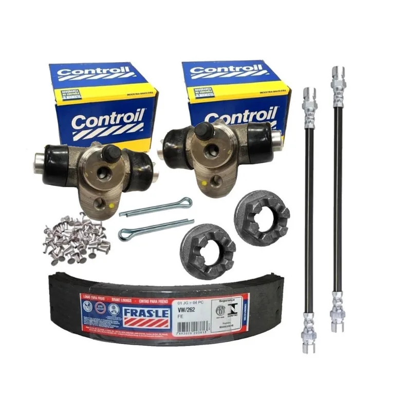Kit Completo Freio Traseiro: Lonas, Cilindros, Flexíveis, Porcas e Pinos para Fusca e Karmann Ghia 4 Furos