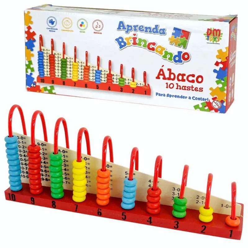 Abaco Brinquedo Educativo Escolar Matemática 10 Hastes