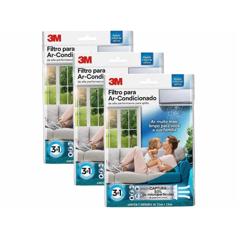 Kit 03 Filtros Para Ar Condicionado Split - 3m Original 3em1