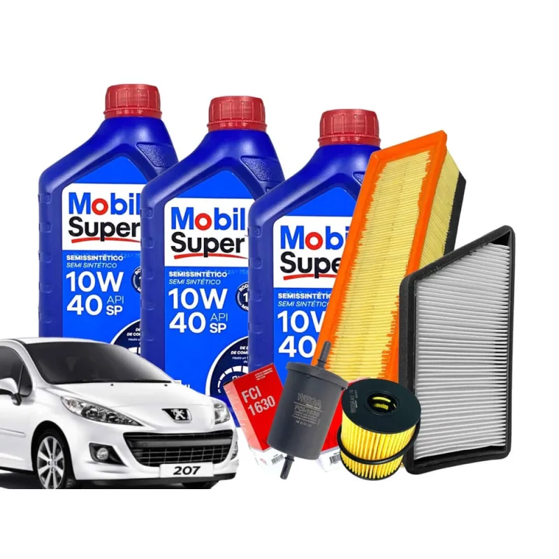 Kit Óleo e Filtros Peugeot 207 1.4 8v Hoggar 2009/... mobil / fram / wega - Mobil