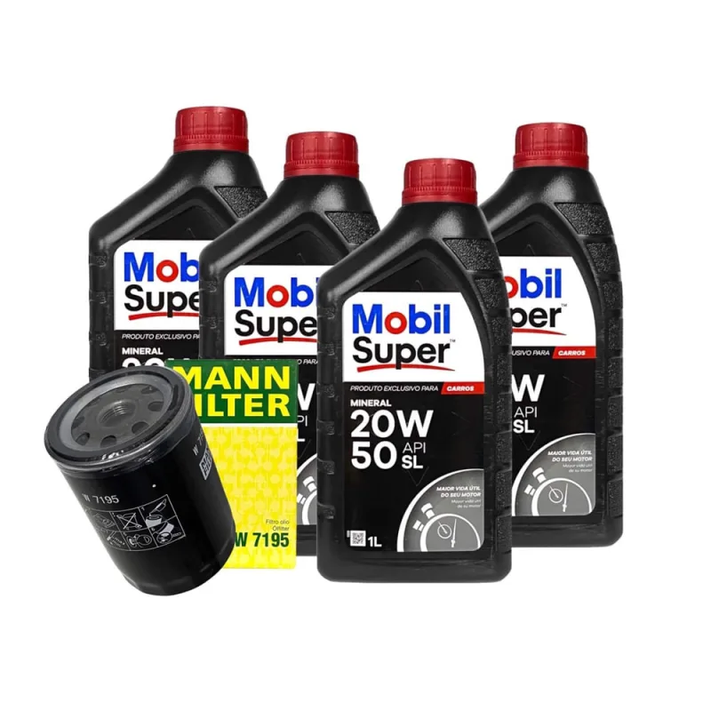 Kit 4 Óleo 20w50 Mobil + Filtro de Óleo Motor Ap 1.6 1.8 2.0 Todos desde 1986 mann filter/ mobil W7195 - Mobil