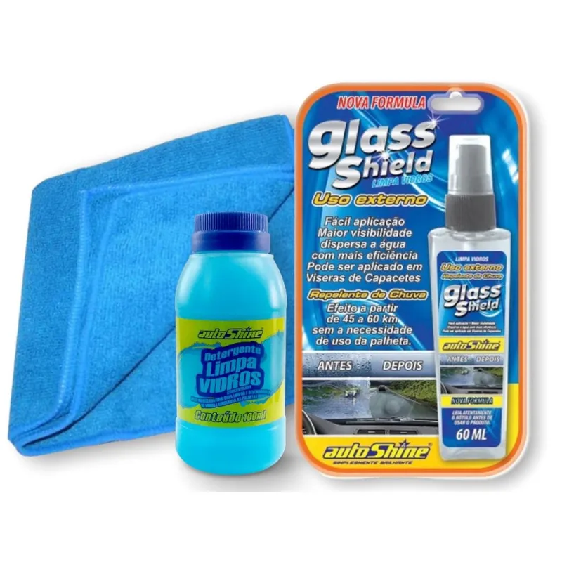 Kit Limpa Vidros + Cristalizador Glass Shield + Flanela