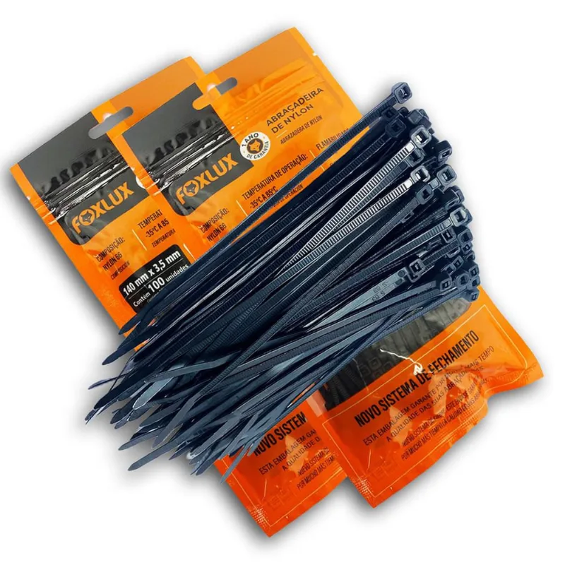 Kit 200 Abraçadeiras de Nylon 14cm x 3,5mm Preta - foxlux