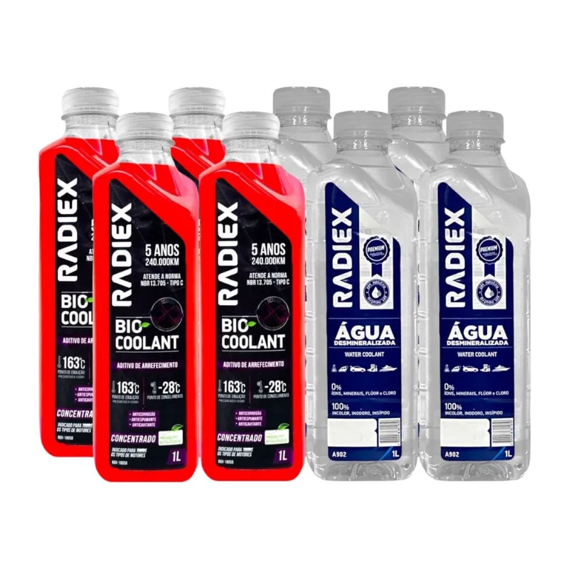 4 Aditivo Radiador Radiex Rosa + 4 Agua Desmineralizada
