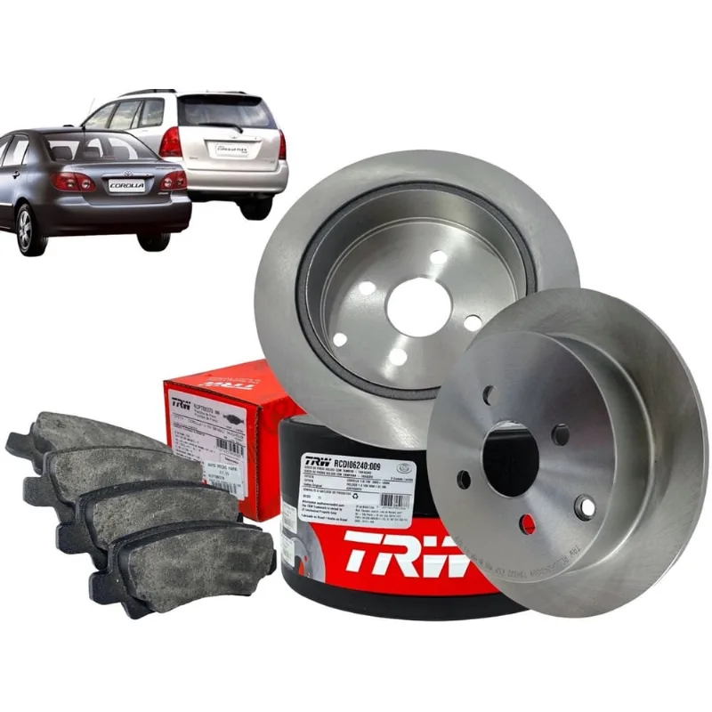 Par de Discos + Pastilhas de Freio Traseiro Corolla 1.6/1.8 16v Fielder 1.8 16v 2003 2004 2005 2006 2007 2008 trw