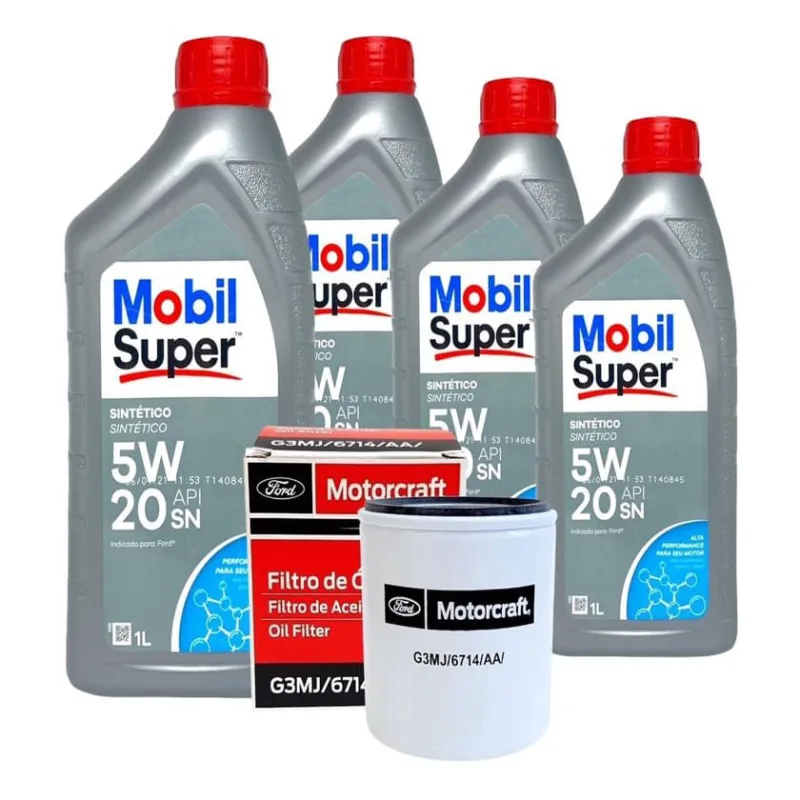 Kit 4 Oleos 5w20 Formula F Mobil Super api sn + Filtro Óleo Motorcraft G3MJ/6714/AA - Mobil