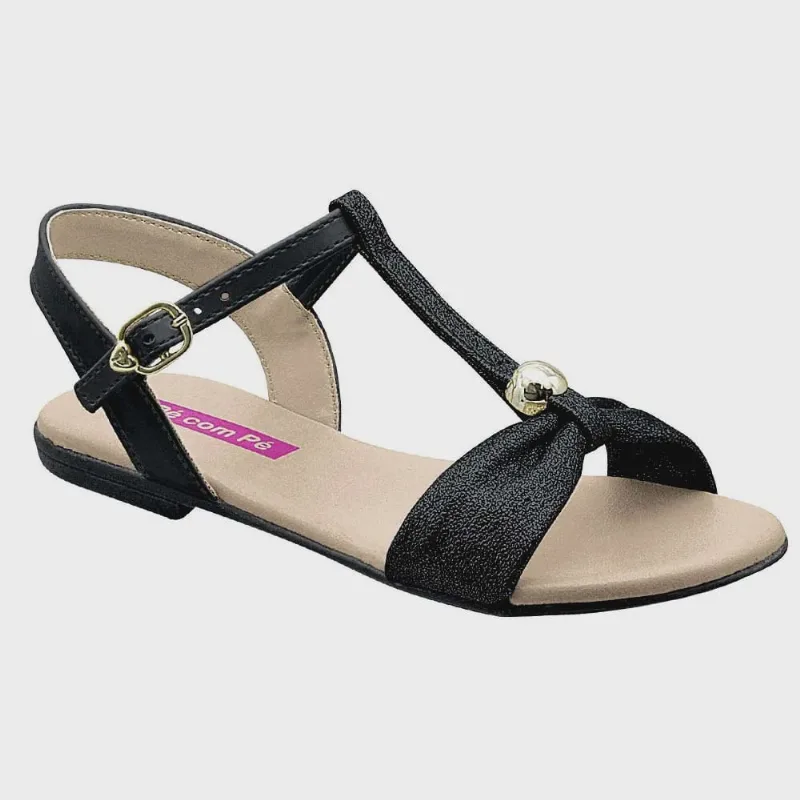 Sandália Infantil Rasteira Amarilis Preto Pé com Pé 37184-050