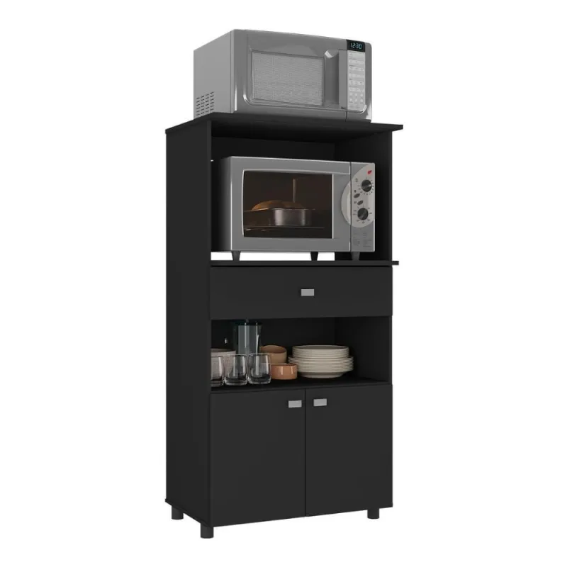 Balcão Multimóveis Multiuso Forno E Microondas Branco Ref. 4060g 2 Portas E 1 Gaveta - Preto Preto - OUTRAS - Móveis