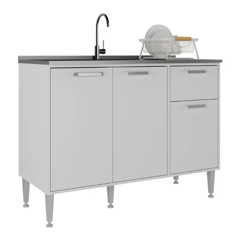 Balcão de Cozinha Gabinete Pia 105cm 3 Portas 1 Gaveta Xangai Multimóveis MP2246 - Multimóveis