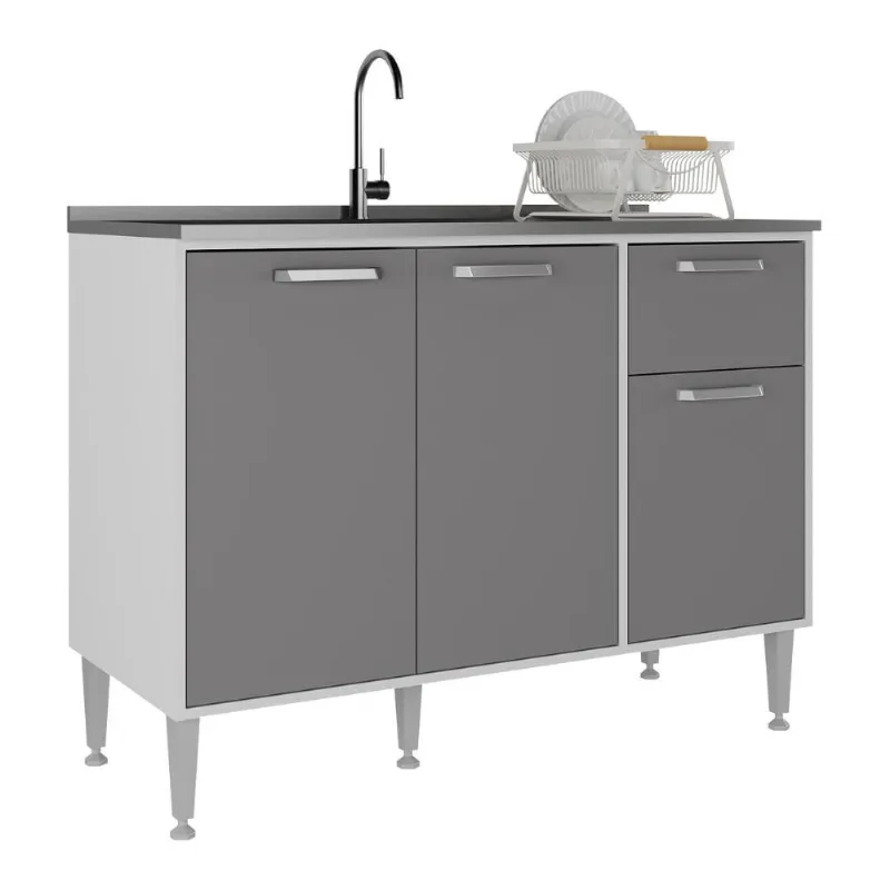 Balcão de Cozinha Gabinete Pia 105cm 3 Portas 1 Gaveta Xangai Multimóveis MP2246 - Multimóveis