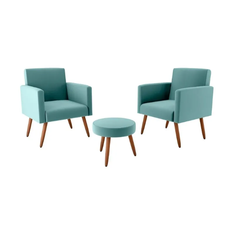 Kit com 2 Poltronas Decorativas 64cm e Puff Retrô Tecido Veludo Multimóveis CR45270 - Multimóveis
