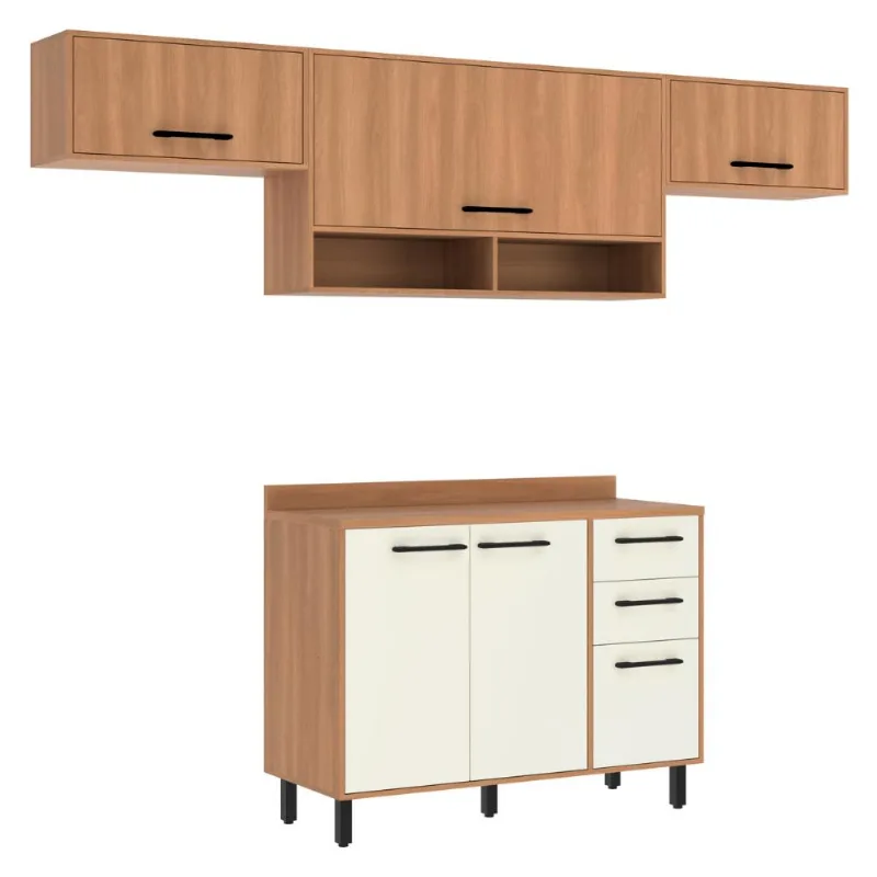 Armário de Cozinha Compacta Modulada 4 Peças com Balcão Havana Multimóveis CR20327