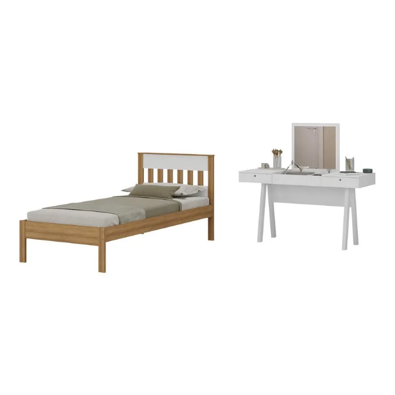 Cama de Solteiro para Colchão 88 x 188 cm com Penteadeira 131,5cm Multimóveis CR35247 - Multimóveis