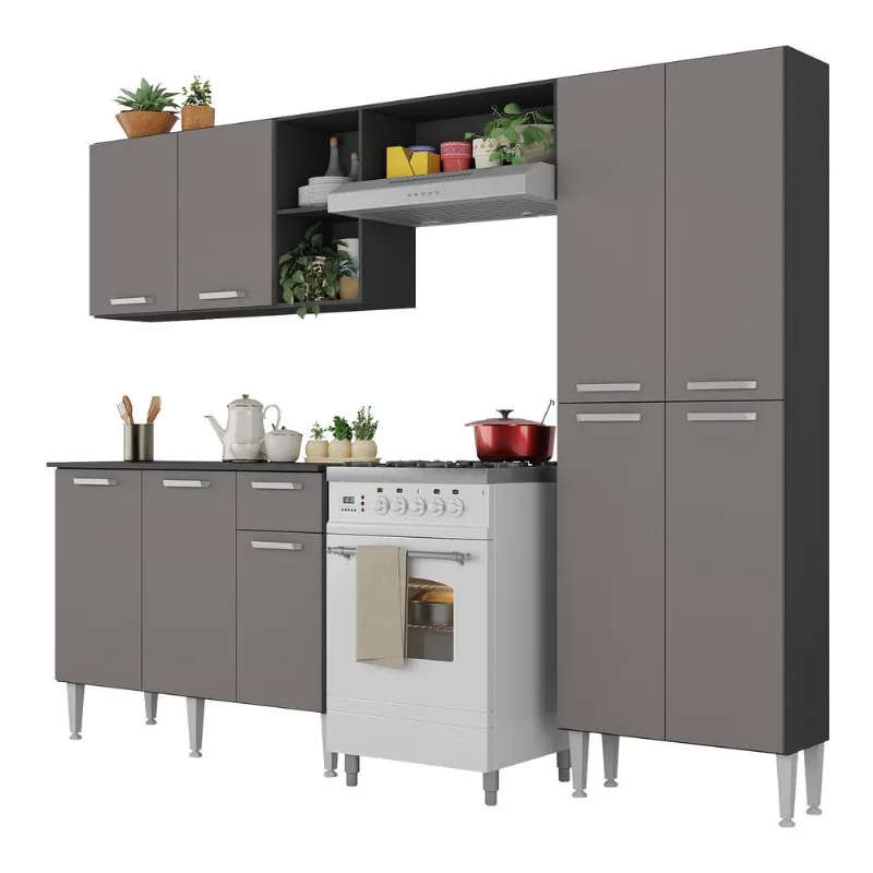 Armário de Cozinha Compacta com Tampo Pequim Up Multimóveis Preta/Lacca Fumê - Multimóveis