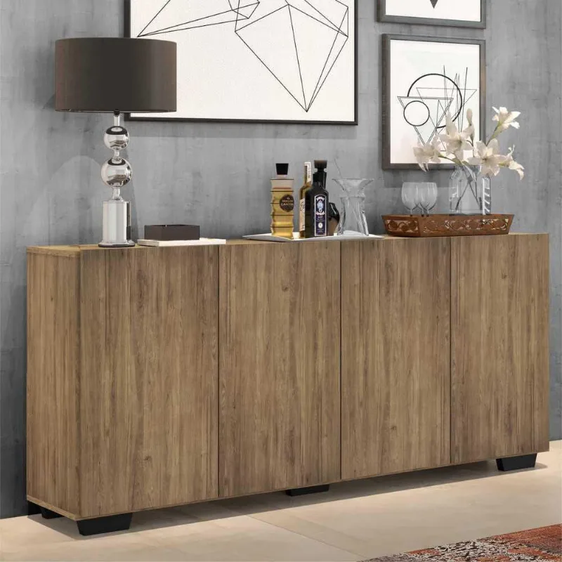 Aparador Buffet 4 Portas c/ Pés Quadrados Veneza Multimóveis Rustic/Preto
