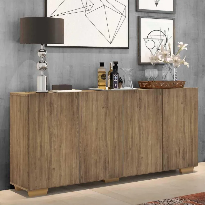 Aparador Buffet 4 Portas c/ Pés Quadrados Veneza Multimóveis Rustic/Natural