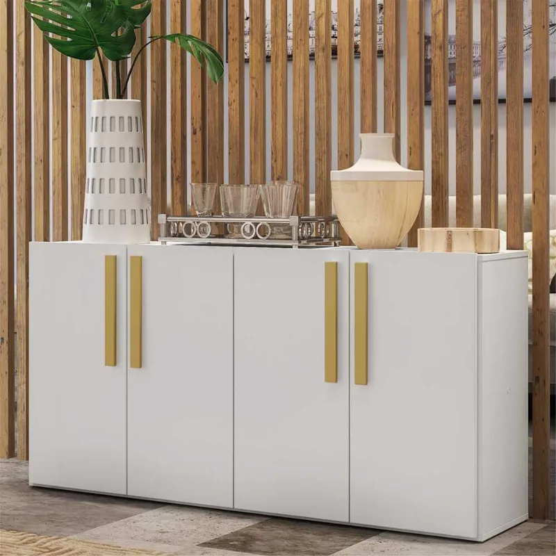 Aparador Buffet 4 portas Viena Multimóveis Branco/Natural - Multimóveis