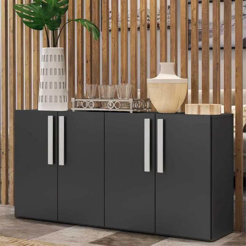 Aparador Buffet 4 portas Viena Multimóveis Preto/Branco