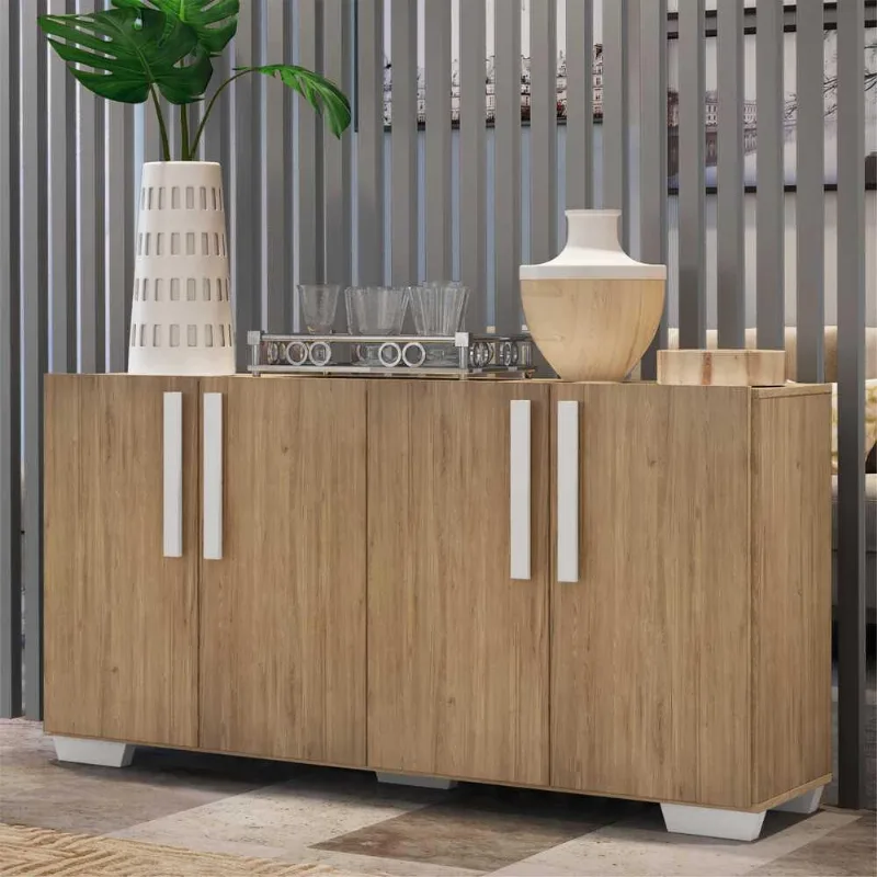 Aparador Buffet 4 Portas com Pés Quadrados Viena Multimóveis Rustic/Branco - Multimóveis