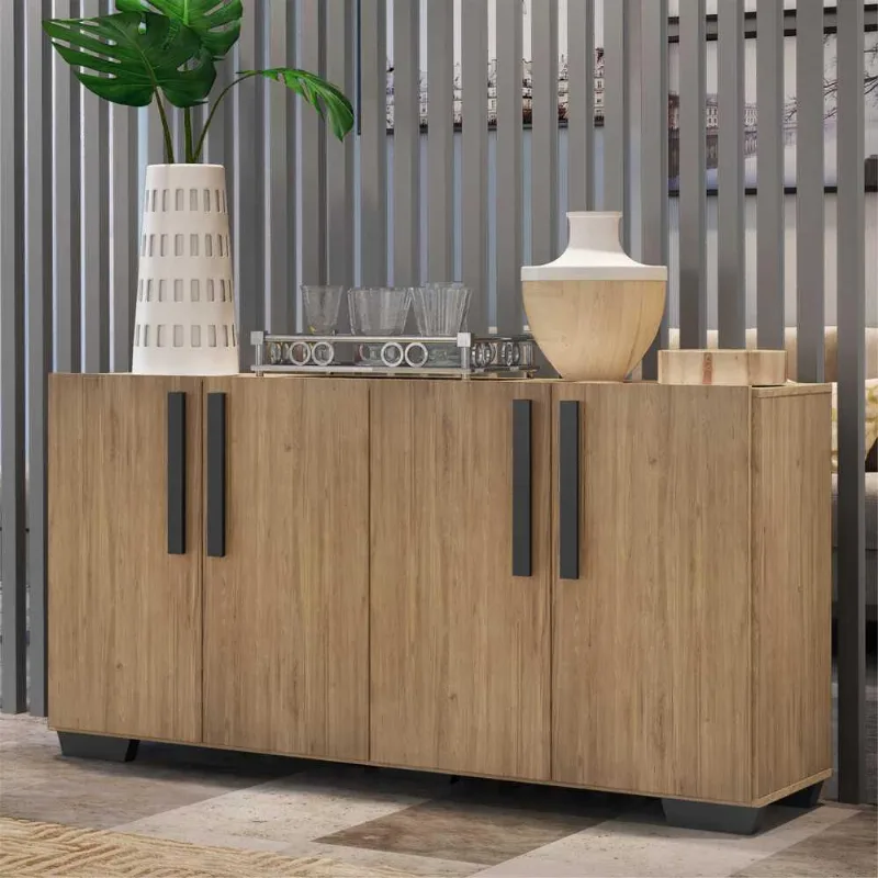 Aparador Buffet 4 Portas com Pés Quadrados Viena Multimóveis Rustic/Preto - Multimóveis
