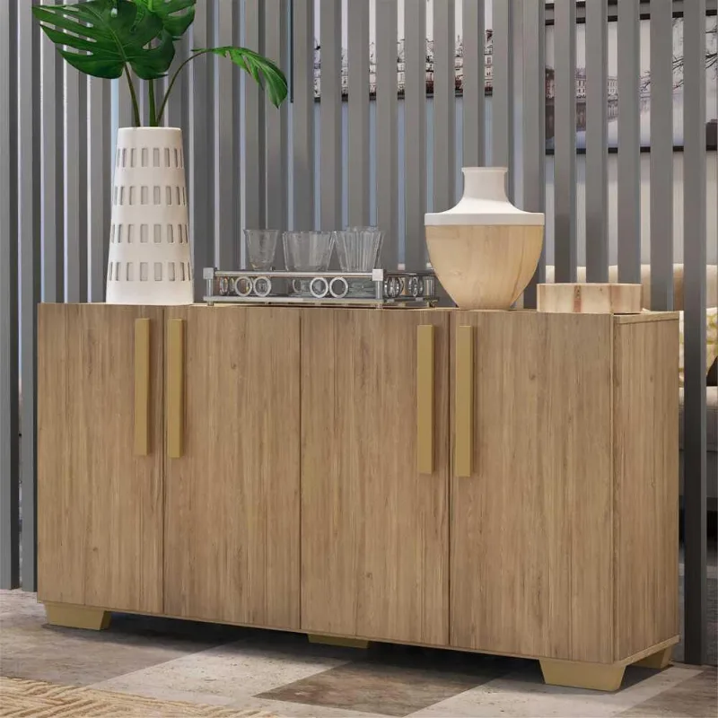 Aparador Buffet 4 Portas com Pés Quadrados Viena Multimóveis Rustic/Natural