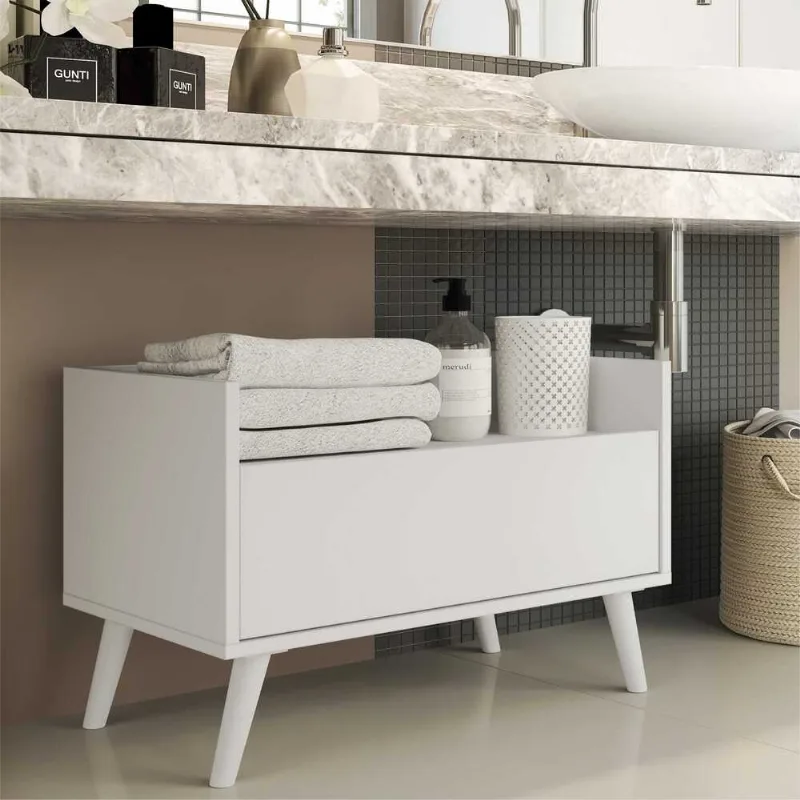 Gabinete Armário Banheiro 60 cm com Pés Retrô Multimóveis Branco