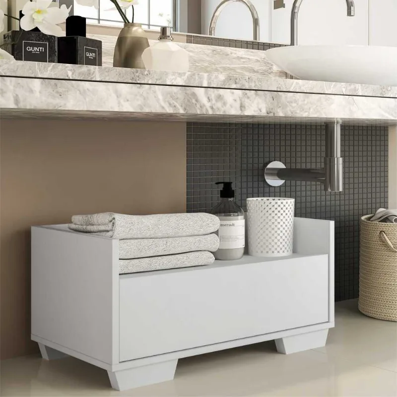 Gabinete Armário Banheiro 60 cm com Pés Quadrados Multimóveis Branco - Multimóveis