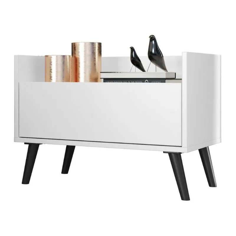 Mesa de Cabeceira 60 cm c/ Pés Retrô Multimóveis Branca/Preta