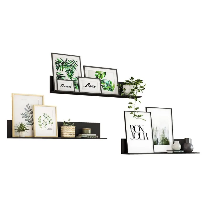 Kit 3 Prateleiras Nichos Decorativos 175 cm Multimóveis Preto - Multimóveis
