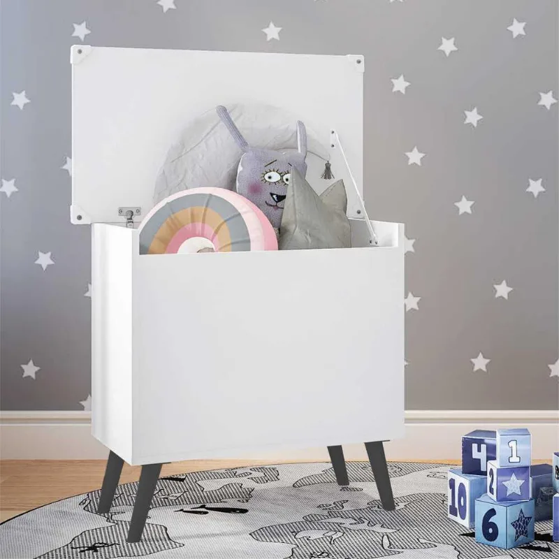 Baú Organizador Caixa de Brinquedos Retrô Multimóveis Branco/Preto - Multimóveis
