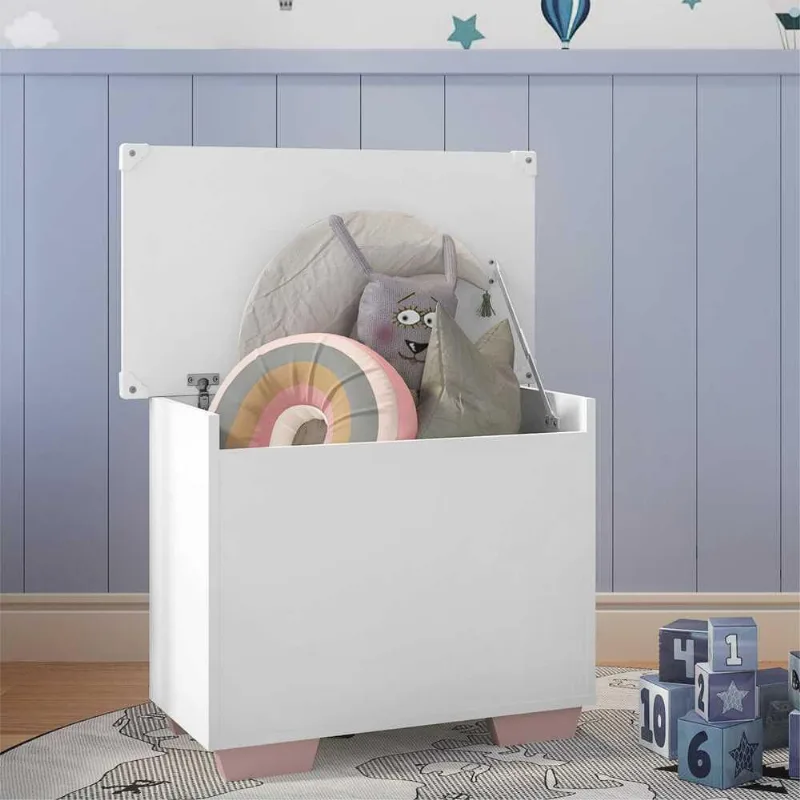 Baú Organizador Caixa de Brinquedos Pés Quadrados Multimóveis Branco/Rosa - Multimóveis