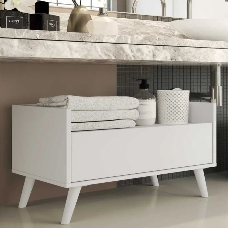 Gabinete Balcão Banheiro 80 cm com Pés Retrô Multimóveis Branco