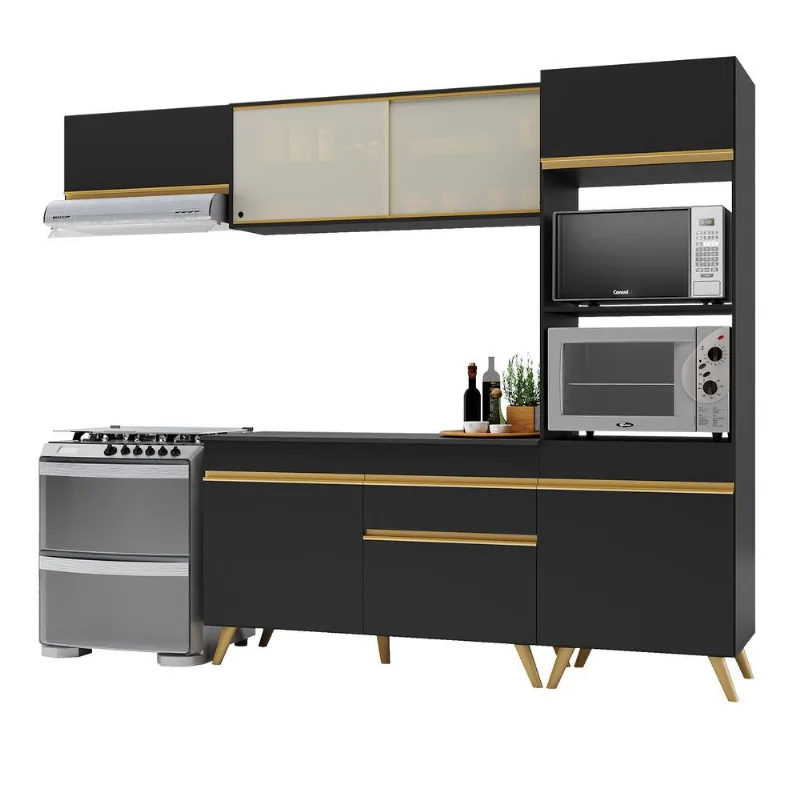 Armário de Cozinha Compacta 4 peças MP3691 Veneza GB Multimóveis Preta - Multimóveis